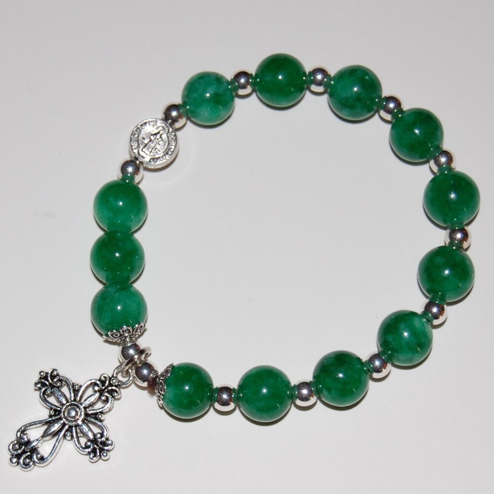Cross Bracelet,Rosary Bracelet,Stone Bracelet,Large 10mm Stone Beads,Pray,Gift